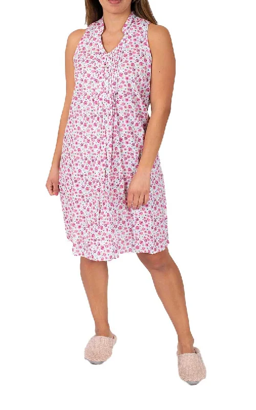 Schrank 100% Cotton Nightgown Sleeveless in Pink Floral SK283