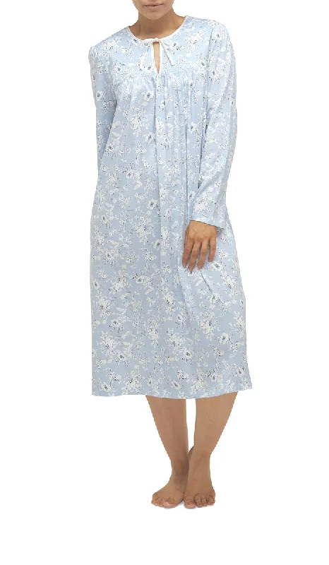 Schrank 100% Cotton Nightgown with Long Sleeve in Blue Floral Print Shelley SK202S