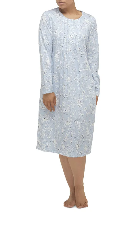 Schrank 100% Cotton Nightgown with Long Sleeve in Blue Floral Print Shelley SK203S