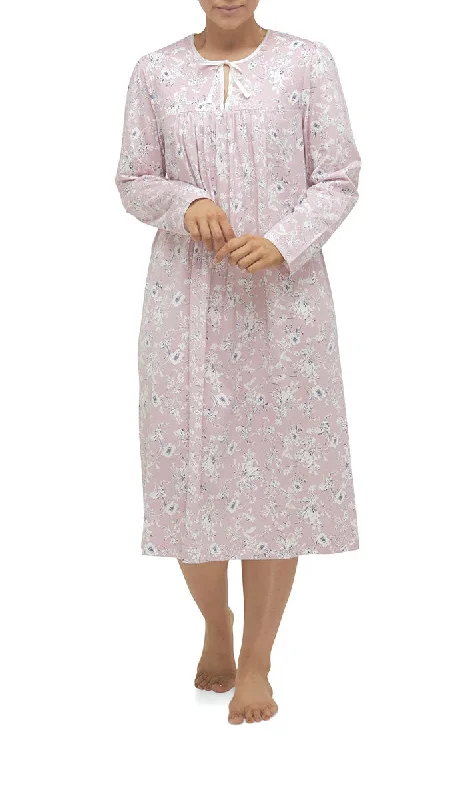 Schrank 100% Cotton Nightgown with Long Sleeve in Pink Floral Print Shelley SK202S