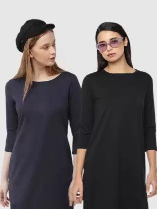 Women Night Dress 3/4 Sleeve Combo  (Black, Blue)