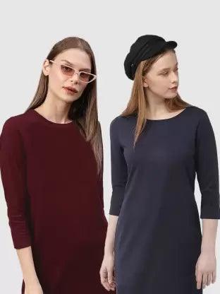 Women Night Dress 3/4 Sleeve Combo  (Maroon, Blue)