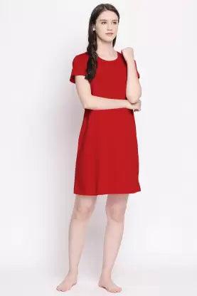 Women Night Dress Half Sleeve Combo  (Red, Yellow)