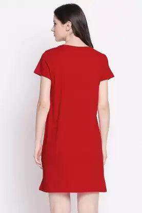 Women Night Dress Half Sleeve Combo  (Red,Mustard)