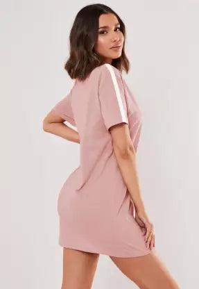 Women Sleeve striped Night Dress - Knee Length Combo (PINK&OLIVE)