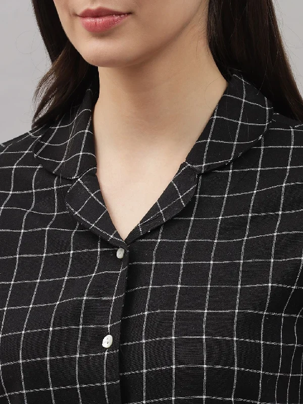 Black and White Check Knee Length Rayon Sleep Shirt by Shararat