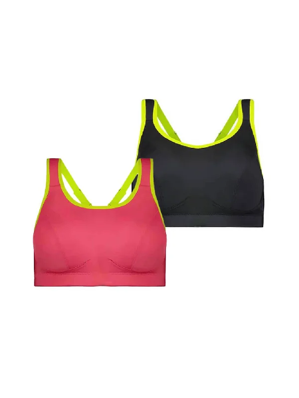 Sports Bra - 2 Pack - Premium Support - Flamingo,  Raven