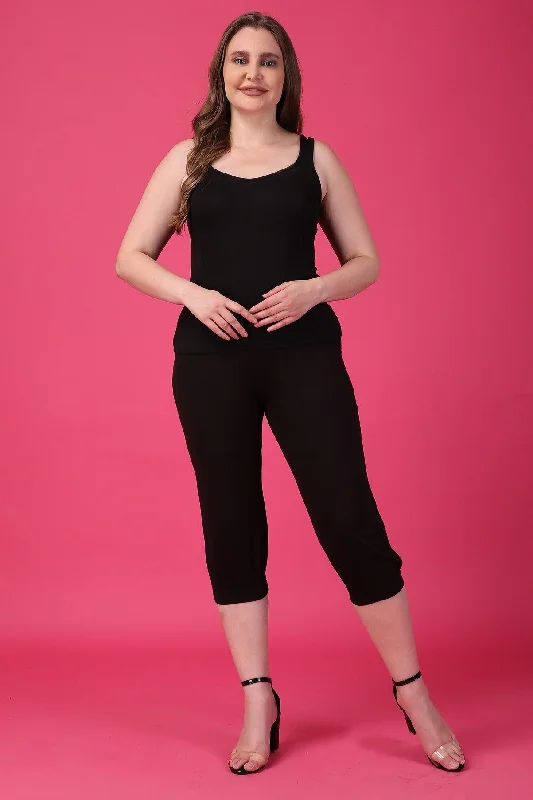 Black Solid Cropped Pyjamas