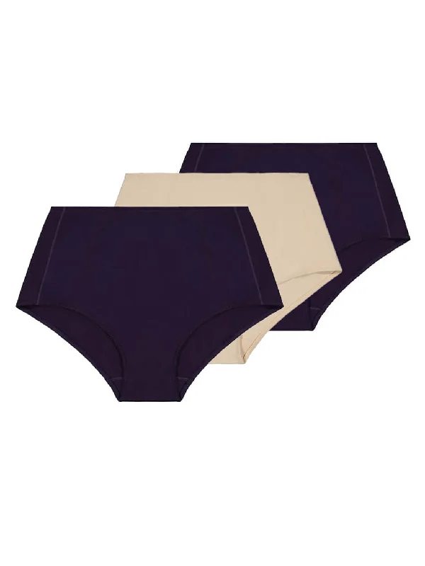 Cotton Control Midi Short Briefs (3 Pack) - Navy and Almond