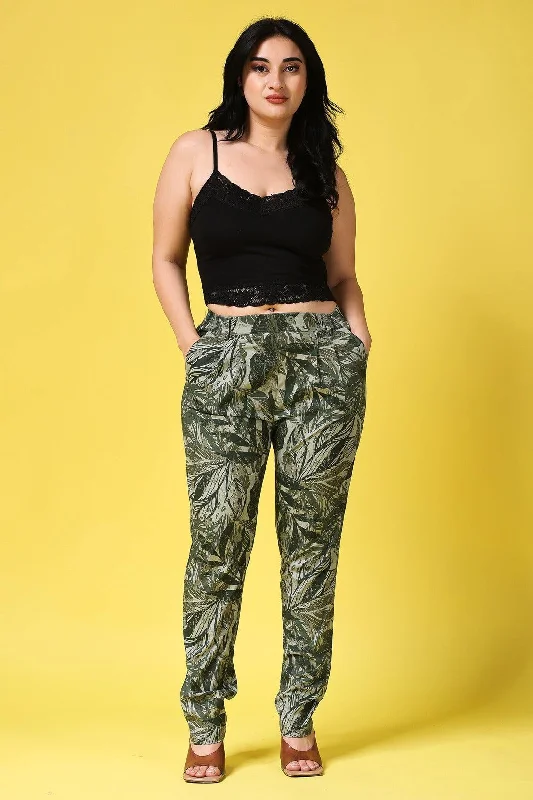 Green Leaves Printed Pants