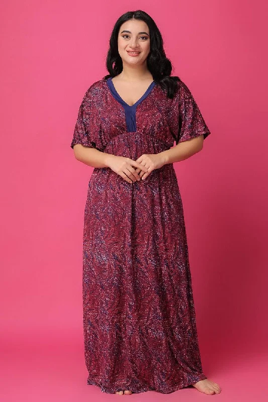 Maroon Dots Printed Night Dress