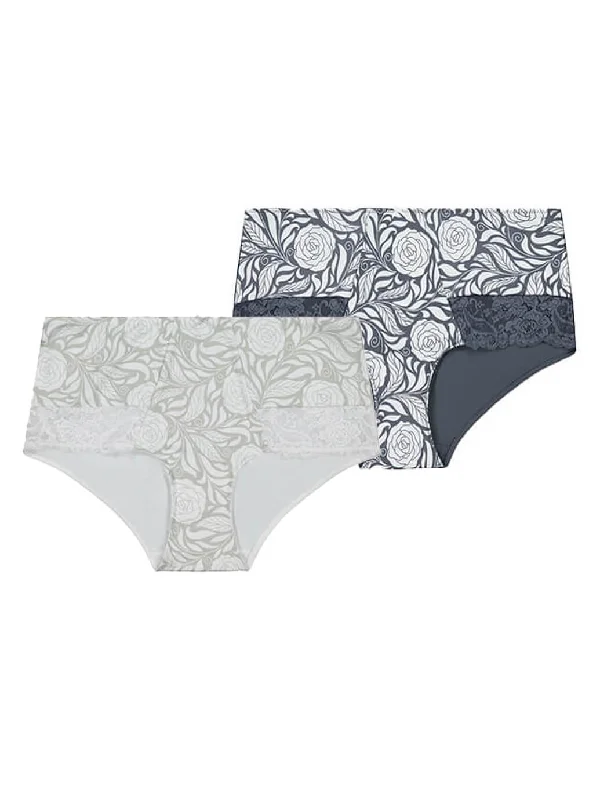 Signature Print Midi Short Briefs (2 pack) - Pewter Rose and Ice Rose