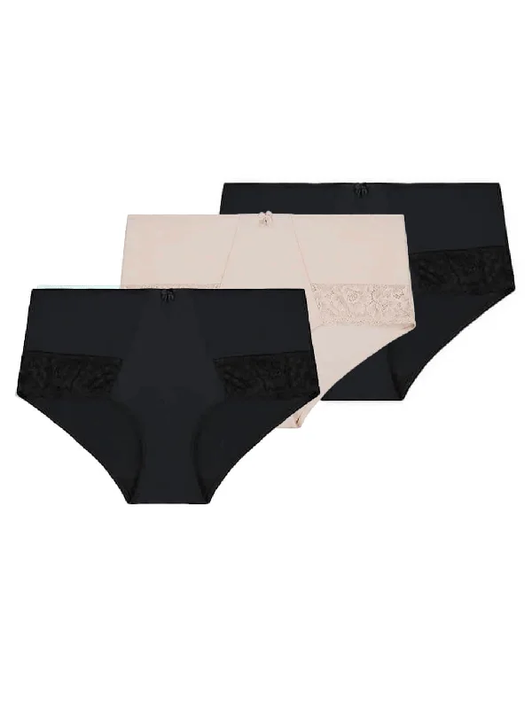 Dahlia Lace Midi Short Brief - 3 Pack - Almond,  Black