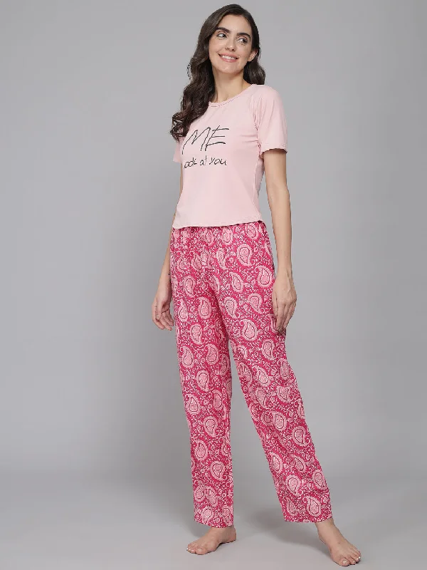 Pink Women's Paisley Cotton Pyjama