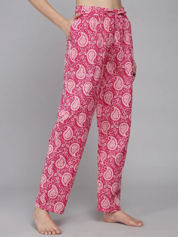 Pink Women's Paisley Cotton Pyjama