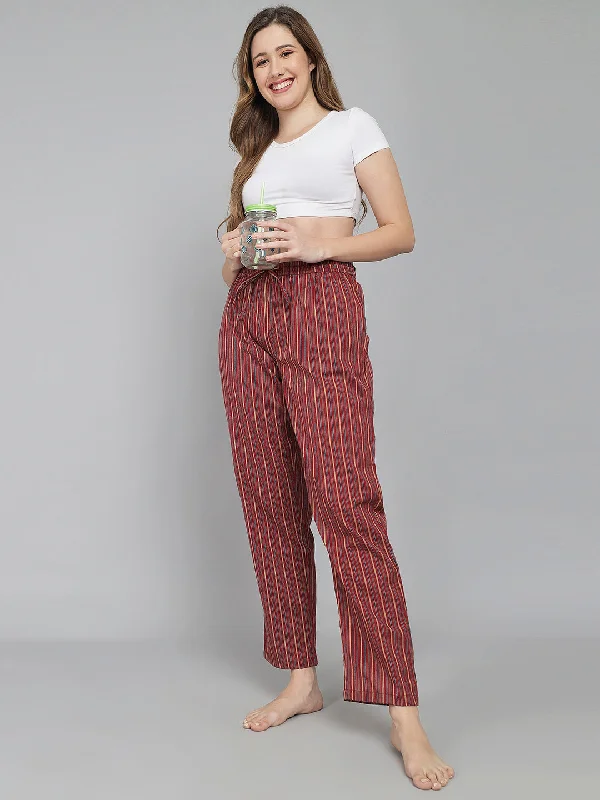 Red Cotton Stripe Women's Pyjama