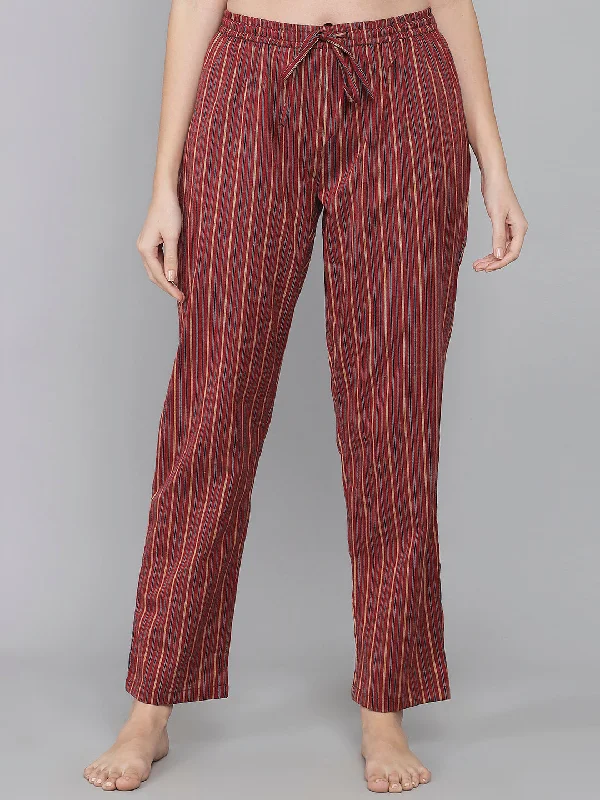 Red Cotton Stripe Women's Pyjama