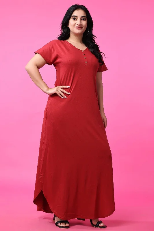 Red Solid Night Dress