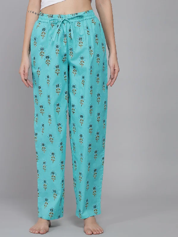 Sea Green Women's Floral Cotton Pyjama