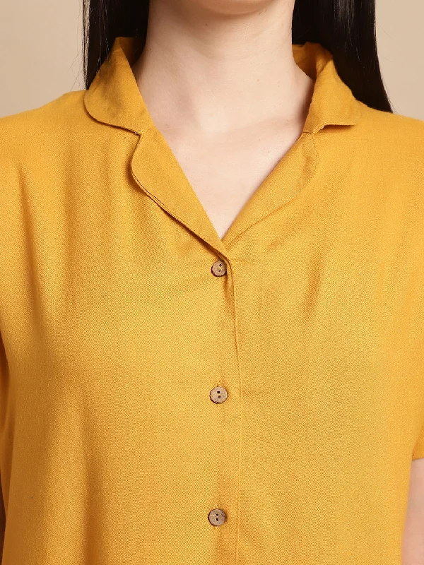 Solid Mustard Knee Length Rayon Sleep Shirt