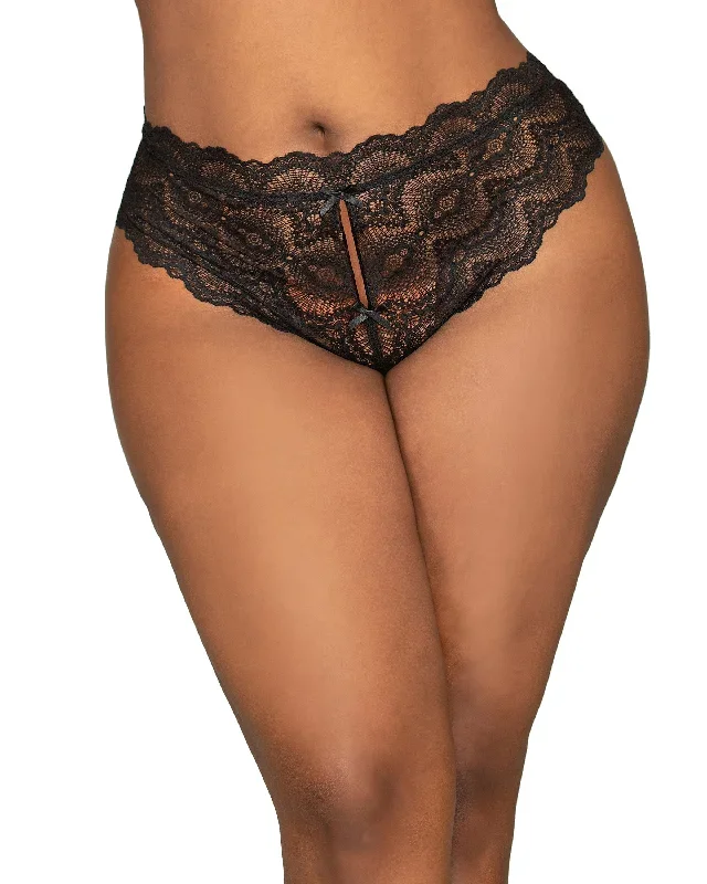 Dreamgirl Plus Size Lace Tanga Open Crotch Panty with Open Back Detail