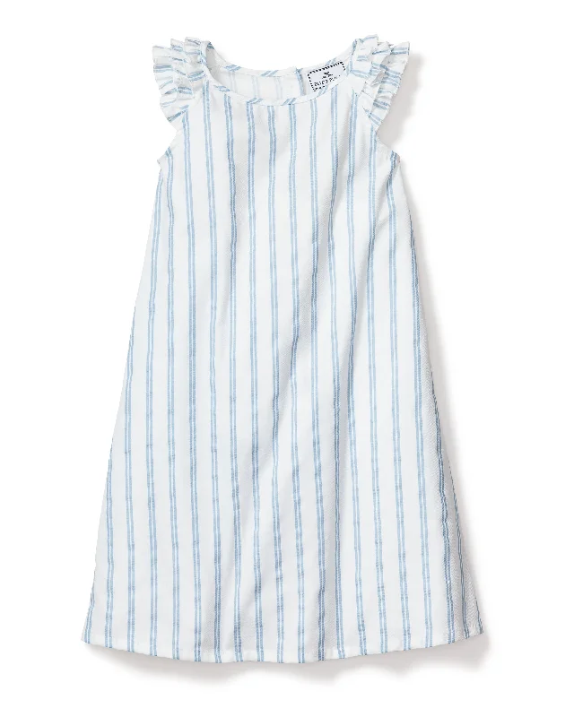 Girl's Twill Amelie Nightgown in Periwinkle Stripe