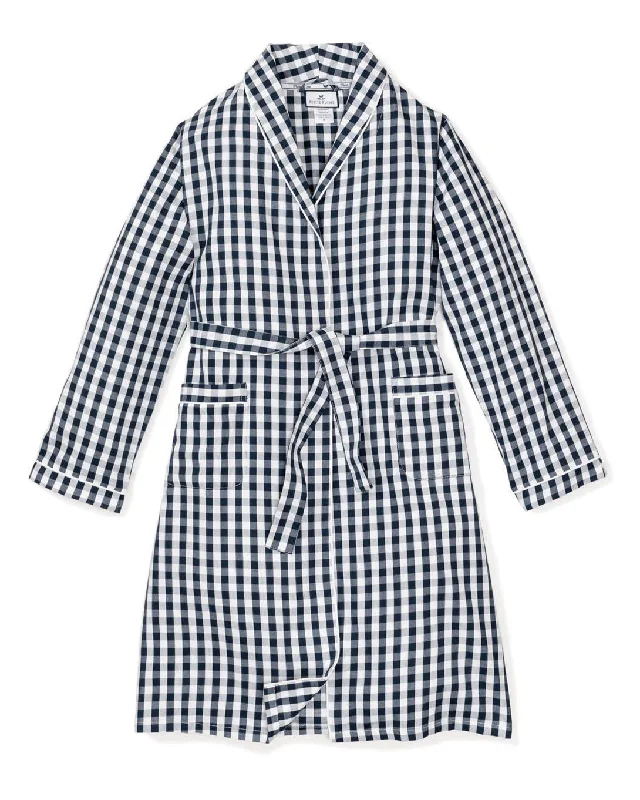 Kid's Twill Robe in Navy Gingham