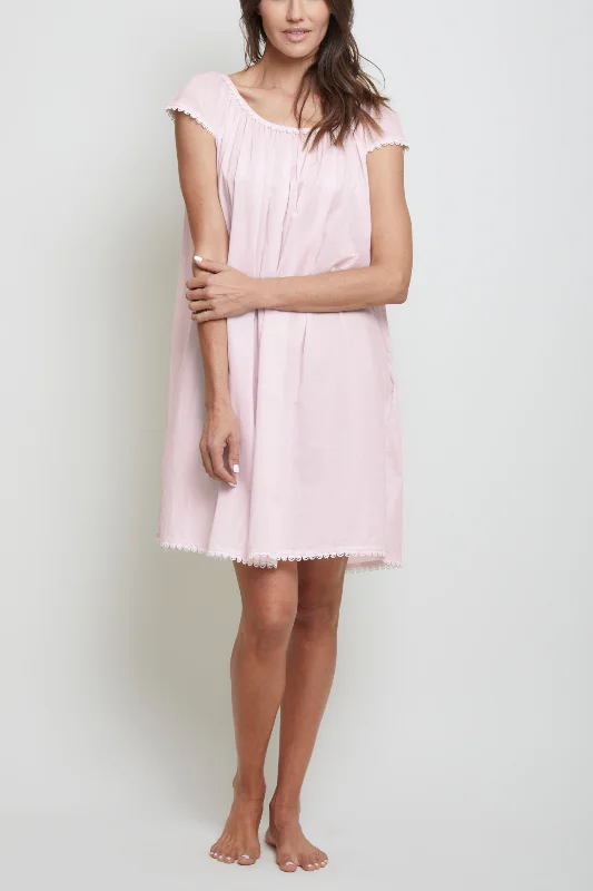 Cotton Nightgown with Flower Trim - Pink