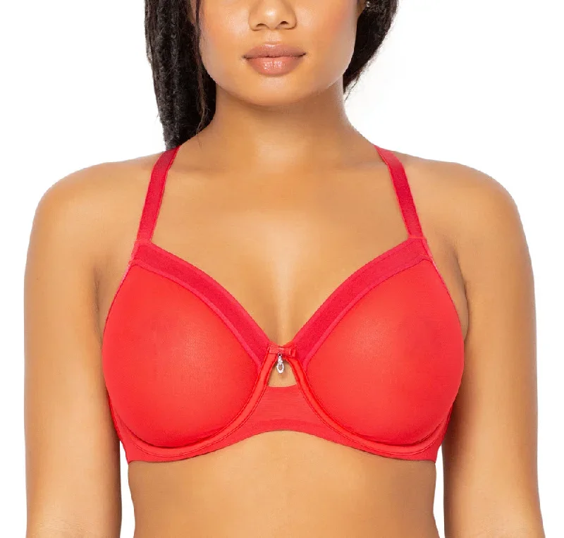 Curvy Couture Sheer Mesh Diva Red Unlined Bra 1311