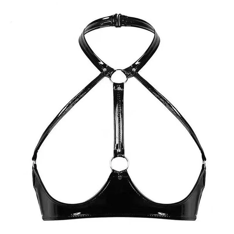 Glossy Leatherette Bra with Adjustable Straps