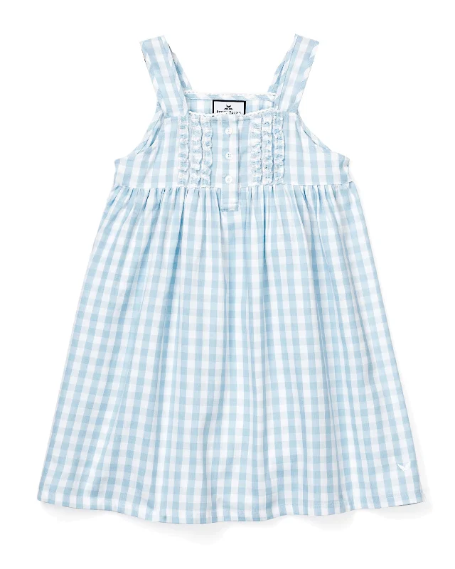 Girl's Twill Charlotte Nightgown in Light Blue Gingham