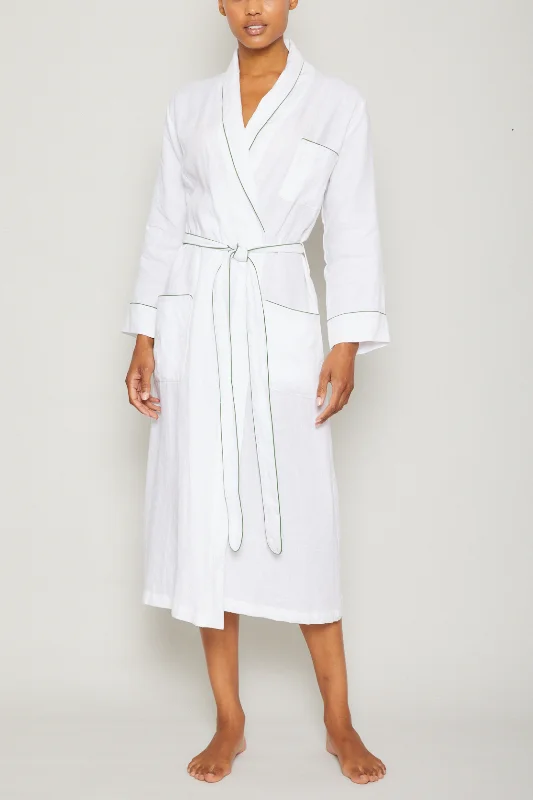 Linen Robe - Piped in Basil