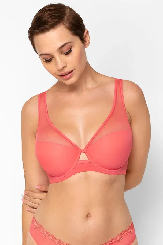 Mesh Plunge Bra | Punchy Peach