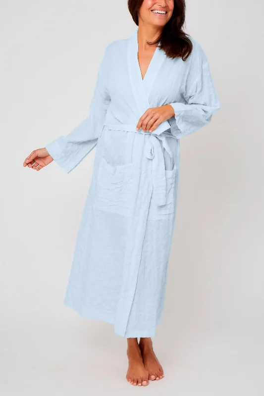 Organic Japanese Cotton Long Robe - Light Blue