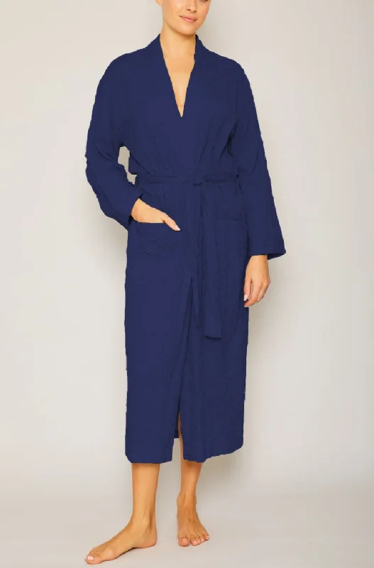 Organic Japanese Cotton Long Robe - Navy