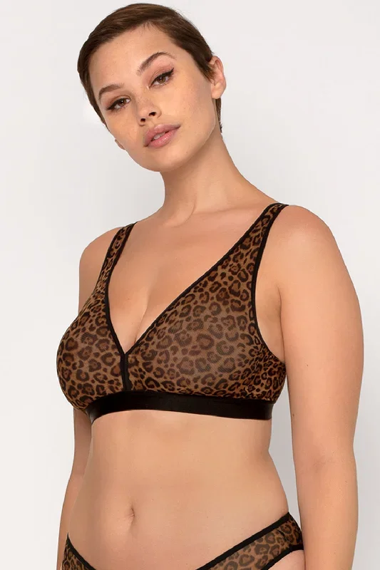 Sheer Mesh Plunge Bralette | Classic Leopard