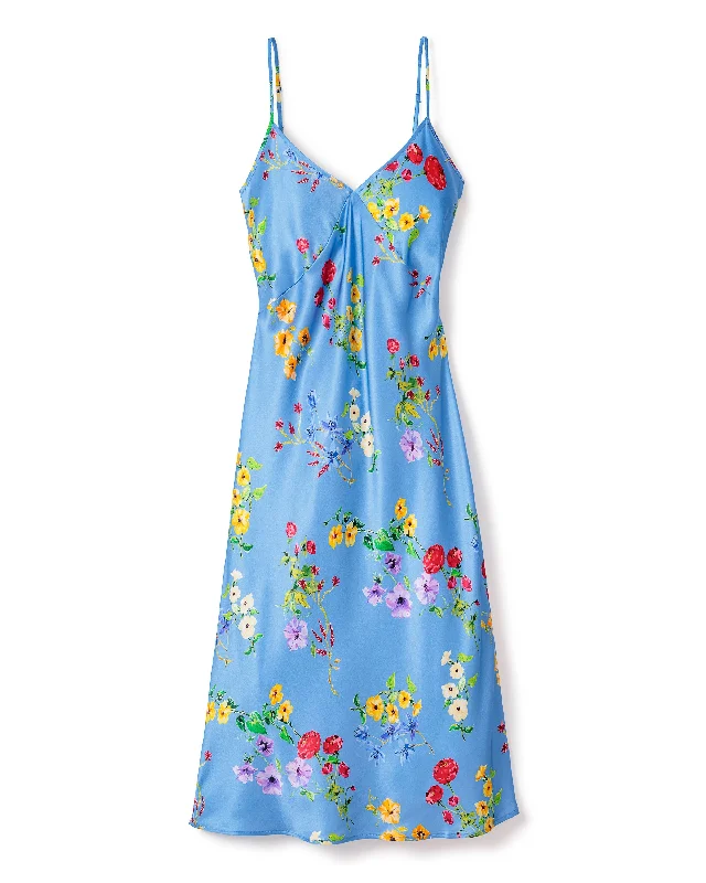 Women's Silk Cosette Nightgown in Azure Brilliant Botanical