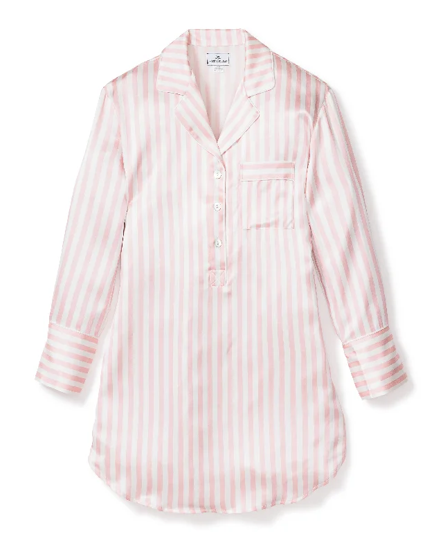 Women's Silk Nightshirt in Pink Stripe